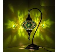 Turkish Mosaic Table Lamp,Stunning Moroccan Style, Unique Globe Lampshade, Swan Neck Series (Green Star)