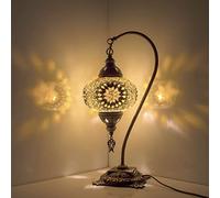Turkish Mosaic Table Lamp,Stunning Moroccan Style, Unique Globe Lampshade, Swan Neck Series (Yellow Star)
