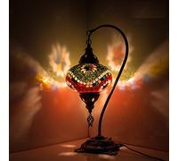 Turkish Mosaic Tiffany Table Lamp,Stunning Moroccan Style, Unique Globe Lampshade, Swan Neck Series (Rainbow Star)