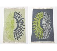 Turkish Muslin Peshtemal Double-Sided Cotton Hammam Towel, Coral with Sun and Moon Pattern, 3-Layer Jacquard Weave, Lightweight Quick-Dry for Bath, Beach, Sofa (green-white)