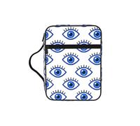 Turkish Protact Evil Eye Bible Cover Case with Handle, Water-Resistant Oxford Fabric Bible Bag Organizer with Zipper Pockets for Church
