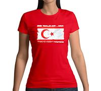 Turkish Republic of Northern Cyprus Grunge Style Flag - Womens Crewneck T-Shirt - Red - Small