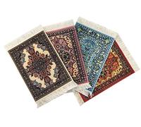 Turkish Rug Coasters Set of 4 - Carpet-Style Drink mats with Fringe, Non-Slip Backing, Decorative Home Accent