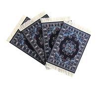 Turkish Rug Coasters Set of 4 - Navy Blue Carpet-Style Drink mats with Fringe, Non-Slip Backing, Decorative Home Accent | Dining Accessory