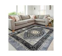 (Turkish - Silver/Black, 90cmx190cm) Elegant Large Greek Turkish Style Non-Slip Rug for Living Room Floor & Hallway, 200x300cm