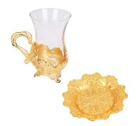 Turkish Tea Glasses Saucer Set: Gold Tea Drinking Cup Cafe Home Coffee Water Drinking Mug European Style Coffee Mug