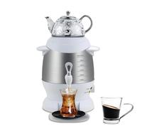 Turkish Tea Maker, 1800W Electric Samovar with 5L Stainless Steel & 1L Ceramic Teapot, Keep Warm Function, for Coffee, Scented Tea White