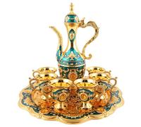 Turkish Tea Set Golden Vintage Coffee Cup Set with Tray and 6 Cups Luxury Moroccan Tea Glasses Elegant Party for Kitchen Home Decorations