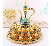 Turkish Tea Set, Vintage Exquisite Golden Turkish Coffee Cup Set with Tray and 6 Cups, Metal Luxury Moroccan Tea Glasses for Home Party Decorations, Coffee