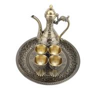 Turkish Tea Set, Vintage Exquisite Turkish Coffee Cup Set with 4 Cups Turkish Coffee Set for Home Use (Bronze)