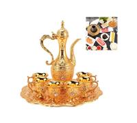 Turkish Tea Set,Vintage Turkish Coffee Pot and Cups Set with 6 Coffee Cup and Tea Tray,Turkish Flagon Shot Glasses Set Teapot Tea Service Set Alloy Wine Glass Pot Set for Tea