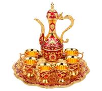 Turkish Tea Set Vintage Turkish Coffee Set with Pot Tray 6 Cup Multifunctional Decorative Teapot Kit for Home Decor Christmas Housewarming