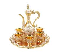 Turkish Tea Set with Pot, Tray, and 6 Cups, Vintage Turkish Coffee Set, Easy to Clean Moroccan Tea for Home, Wedding Decoration