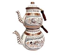 Turkish Teapot Copper Hemp Lined Teapot 2 Litres Samovar Kettle (White)