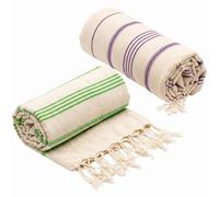 Turkish Towels 2 Pcs, Beach Towels, Soft - 100% Cotton Spa, Hammam and Bath Towel - Fast Drying - 35"x70", Vacation Essential - Machine Washable, Travel & Camping - Reinforced Hems, Super Absorbent
