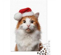 Turkish Van Cat with Santa Hat Portrait Jigsaw Puzzle 1000 Pieces for Adults Activity, 52x38cm/1000pcs