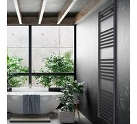 Turkish Zone 300mm Wide Black Heated Towel Rail Straight Flat Bathroom Warmer Radiator Rack Central Heating (300mm x 1400mm)
