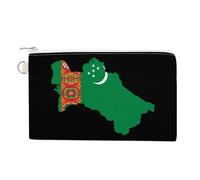 Turkmenistan Flag Map Small Canvas Coin Purse Change Zippered Pouch Wallet Organizer Bags 7.4 X 4.6 Inch