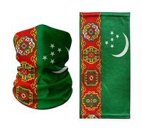 Turkmenistan Flag Neck Gaiter - Crescent & Stars with Ornamental Red Stripe - Multi-Wear Face Cover, Lightweight Bandana, Balaclava & Headwrap for Travel, Sports & Cultural Expression