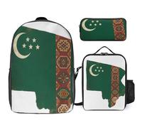 Turkmenistan National Flag Printed School Backpack Set Lunch Bag And Pencil Case 3-Piece School Bags Teens Girls Boys Primary Junior Middle Water Resistant Lightweight Bookbag Travel Rucksack