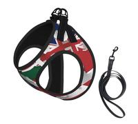 Turks And Caicos Islands Flag Map03 Print Adjustable Reflective Harness Leash Set For Cats, Dogs And Small Pets, Soft Breathable Mesh Walking Vest With Escape-Proof Lead