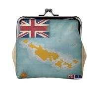 Turks and Caicos Islands Map02 small makeup bag for purse,kiss lock bank card storage bag retro compact multifunctional change bag, Black, One Size, Art Deco