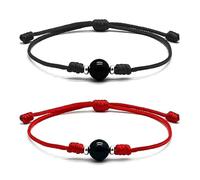 TURMALINA - 2 TOURMALINE Authentic Red and Black Thread Bracelets - Sterling Silver Ornaments - Evil Eye Amulet for Women and Men - Healing and Healing Negative Energy, 10-27 cm, Natural Stone