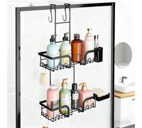 Turmegtt Black Shower Caddy Hanging, No Drilling Shower Shelves with Soap/Toothbrush Holder, 2 Tier Rustproof Caddy, Stainless Steel Holder Rack, Holds Body Wash, Shampoo, Razor, Towel for Bathroom