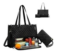 Turmegtt Work Bag with Lunch Compartment, 2 in 1 Tote Bag Lunch Bag Combo with Long Shoulder Strap for Work, School, Office, 15.6-inch Large Lunch Tote Bags with Cooler Compartment for Women