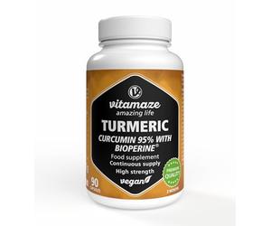 Turmeric 10.000 mg, Curcumin 95% with Premium Black Pepper (Bioperine), 90 Capsules for 3 Months, Bioactive Turmeric Extract, Without Additives, Made in Germany