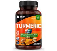 Turmeric 5-in-1 Complex - 5000mg Turmeric Capsules High Strength Enriched with Magnesium & Glucosamine Sulphate - Added Ginger Capsules + Black Pepper, Curcumin Supplement - Vegan Supplement