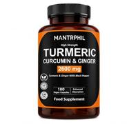 Turmeric Curcumin & Ginger High Strength Capsules with Black Pepper | 180 Vegan Capsules | Turmeric Root Extract Supplement | Plant Based Formula | 3 Month Supply | Food Supplement