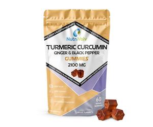 Turmeric Curcumin Gummies | 60 Vegan Gummies | 2100mg Complex with Ginger & Black Pepper | Natural Orange Flavour | Sugar-Free, Non-GMO | Anti-Inflammatory, Joint & Immune Support | by NutriVolv