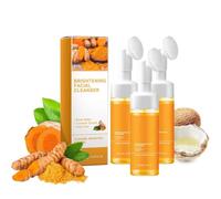 Turmeric Face Wash With Brush - Foaming Facial Cleanser for Women, Turmeric Face Wash Deep Cleansing & Exfoliating, Turmerics Daily Facial Wash for All Uneven Skin Tone, Unisex Skin Types (3Pc)