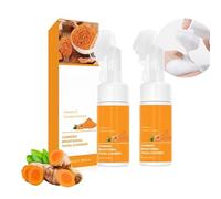 Turmeric Face Wash， with Soft Cleansing Brush， Foaming Faced Cleanser for All Skin ， Deep Cleansing Exfoliating Glow Formulated， Enriched with Coconut Oil， Gentle Daily Face Wash (2PCS)