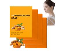 Turmeric Glow Soap, Turmeric And Lemon Soap Bar For Face And Body - Natural Handmade Soap With Vitamin C, Gentle Hydrating Cleanser For All Skin Types, Moisturizing And Soothing Bar Soap (3 PCS)