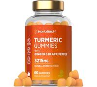 Turmeric Gummies with Black Pepper & Ginger 3215mg | Natural Peach Flavour Vegan Curcumin Supplement | 60 Vegan Gummies | Tablet Alternative | by Horbaach