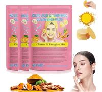 Turmeric Kojic Acid Cleansing Pads, Turmeric Cleansing Pads for Dark Spots, Natural Ingredients Improves Skin Tone, Reduces Fine Lines,Balance Skin Oil, Cleansing and Exfoliating (3 Pcs)