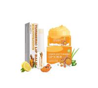 Turmeric Lemon Lip Scrub and Turmeric Lip Balm, Natural Exfoliating & Hydrating Lip Care, Dark Lips Treatment for Smokers, Sugar Exfoliator Scrub for Dark Dry Chapped Lips, Reduce Fine Lines