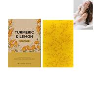 Turmeric & Lemon Soap Bar, Natural Turmeric Soap for Face & Body Deeply Cleansing, Moisturizing and Brightening, Smooth Skin Non-Drying, Firming Pores and Even Skin Tone (1pcs)
