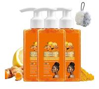 Turmeric Orange Vitamin C Body Wash Scrub, Turmeric Soap & Scrubber Exfoliator for Cleansing, for Smoother, Even Looking Skin, Exfoliating Body Wash for Men and Women (3pcs)