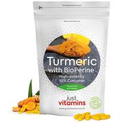 Turmeric Tablets | 12,500mg + Black Pepper BioPerine®, 475mg Curcuminoids & Vitamin C | 120 Vegan Tablets | Joint, Inflammation & Immune Support | UK Made - Just Vitamins
