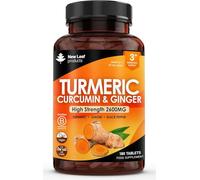 Turmeric Tablets 2600mg with Black Pepper & Ginger - 95% Curcumin Extract -180 Turmerics and Black Pepper Tablets (3 Months) High Strength Active Turmeric Supplements Not Capsules,by New Leaf