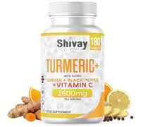 Turmeric Tablets 2600mg with Black Pepper & Ginger Boosted with Vitamin C | 180 High Strength Curcumin Supplements - 3 Month Supply Vegan Active Curcumin Made in The UK by Shivay Herbals