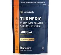 Turmeric Tablets 3000mg with Black Pepper & Ginger | 95% Curcuminoids | High Strength Active Curcumin Extract | 180 Vegan Tablets (Not Capsules) - 3 Month Supply | Horbaach