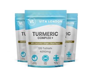 Turmeric Tablets 4000mg | Turmeric Supplement with Added Black Pepper & Ginger | 360 High Strength Curcumin Tablet (Gummies, Not Capsule or Powder) | Vegan, Made in UK