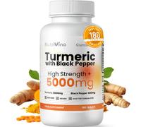 Turmeric Tablets 5000mg with Black Pepper | 95% Curcumin Extract | 180 Easy to Swallow Tiny Turmeric and Black Pepper Tablets | Ve