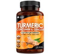 Turmeric Tablets 2600mg High Strength with Black Pepper & Ginger (6 Months Supply) Active 95% Turmeric Curcumin Supplements 365 Tablets Not Capsules, Vegan, UK Made by New Leaf
