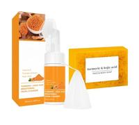 Turmeric Wash And Care Set, Natural Turmeric Soap Bar Set, Cleansing Mousse with Natural Kojic Acid, Collagen, Vitamin C, Dark Spot Remover for Even Skin Tone, Acne, Dark Spots (1+1PCS)