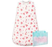 TURMIN Baby Sleeping Bag 1.5 Tog - Cotton Winter Sleeping Bag Baby 6-12 Months Quilted Sleep Sack, Soft Warm Toddler Sleep Bag for Boys Girls Essentials, Pink Heart